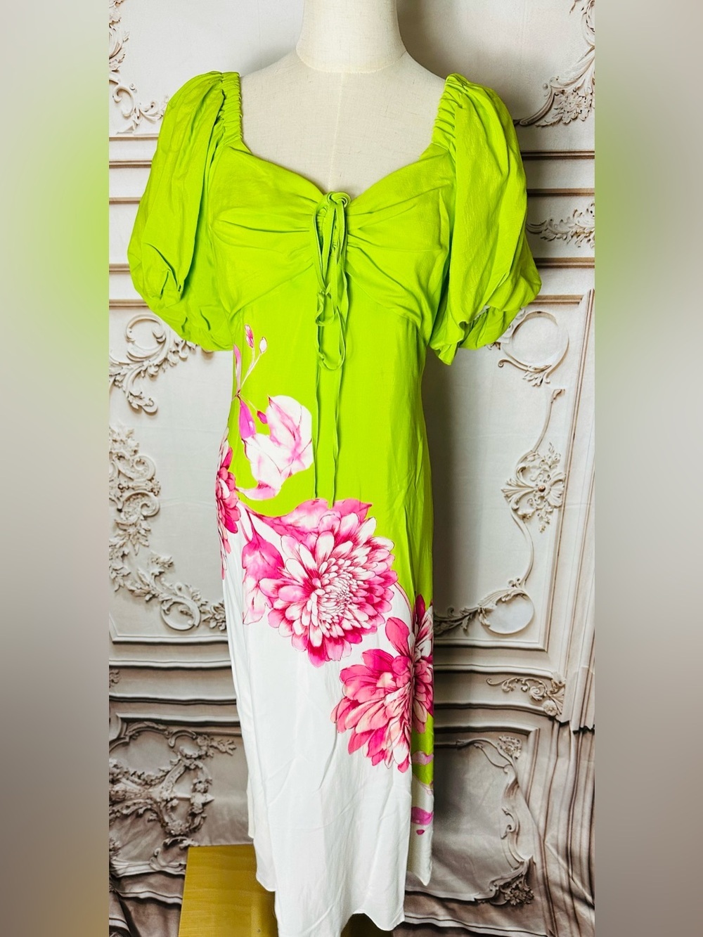 Alex Marie Lime Green Maxi Dress with Pink Straps - Picture 11 of 15